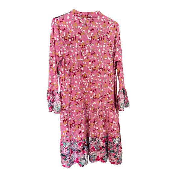 Pink Boho Floral Tiered Long Sleeve Dress – Size L - Picture 3 of 5